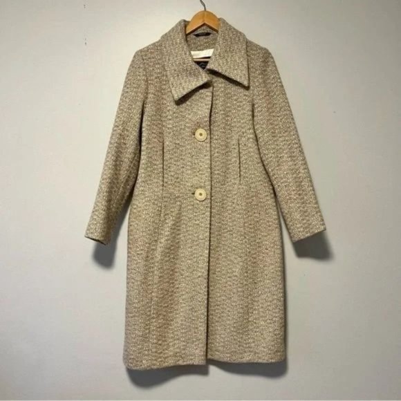 Vintage Made in Bulgaria Wool blend Oatmeal long peacoat size 10 US - Picture 1 of 10